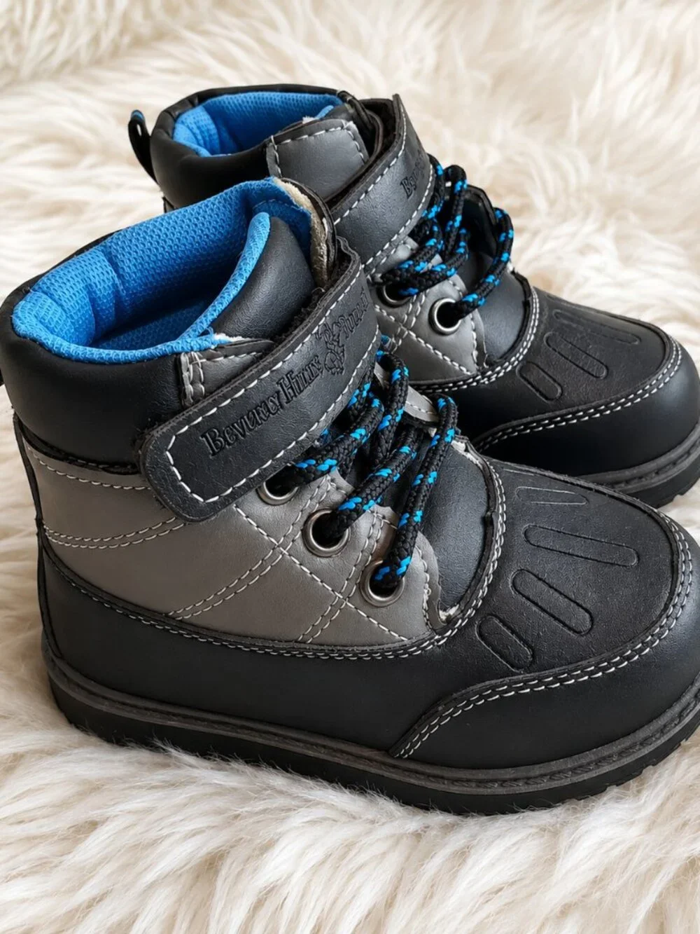 Beverly Hills Boy's Black Polo Club Lace-up Non-Slip Trendy Exeter Boot SZ 5